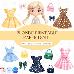 Printable Paper Doll – Set for Creative Kids - Printable Craft Activity and Dresses Clipart, Canva Template | PDF and PNG Digital Download