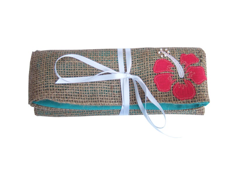 Gifts Under 10 Wrap Purse Hibiscus Purse Flower Makeup Purse Gifts For Her Makeup Brush Bag Jewellery Wrap Floral Purse