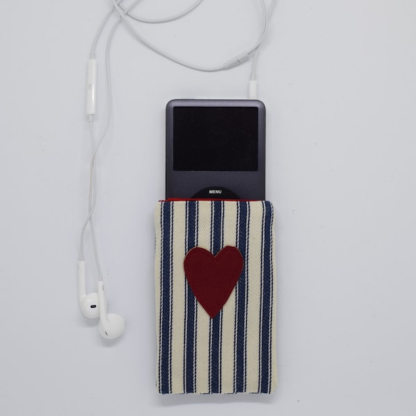 Heart iPod Case, Phone Pouch, Heart Purse, Stripe Purse, Nautical Purse,iPod Sock, Gifts For Her, Valentines Gift, Love Heart