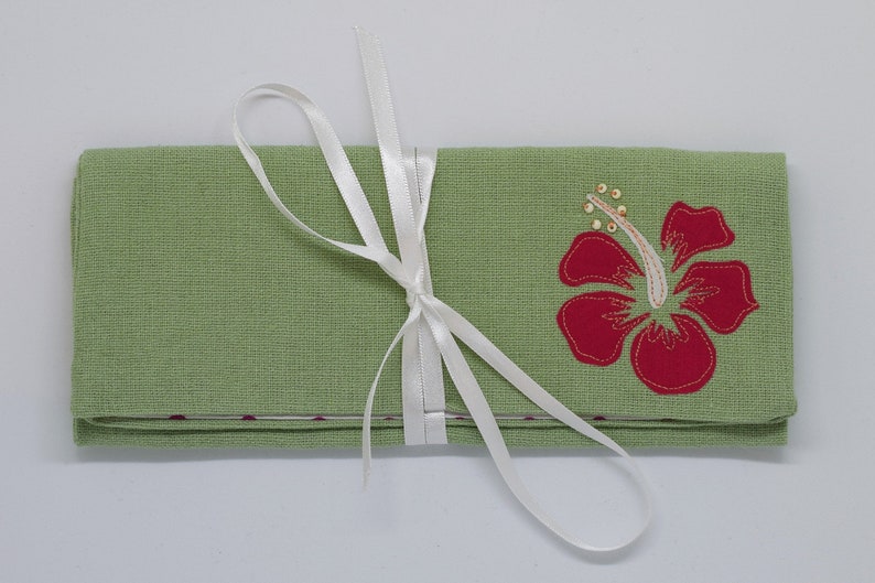 Gifts Under 10 Wrap Purse Hibiscus Purse Flower Makeup Purse Gifts For Her Makeup Brush Bag Jewellery Wrap Floral Purse