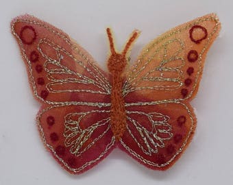 Red Butterfly Brooch, Embroidered Butterfly Brooch, Butterflies, Fiery, Quirky Brooch, Insect Jewellery, Butterfly Wedding, Boho Wedding