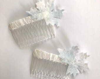 Frosted Maple Leaf Winter Wedding Hair Slide, Hair Comb, Boho Woodland, Forest, Maple Leaves, SALE