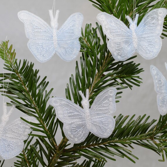 Frosted Butterfly Decorations White Silver Butterflies Etsy