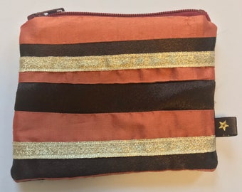 Small Orange Stripe Silk Coin Purse, SALE