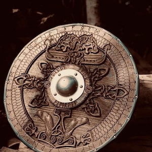 Custom Viking Shield, Medieval Round Shield, Carved Viking Gift, Wall Decor, Cosplay Shield, Birthday Gift, Wedding Gifts, Personalized Gift