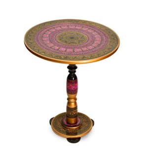 Handmade MDF Wood Naqashi Table | Lacquered Wooden Decor | 19 inches Height | 16 inches Diameter | Unique Handcrafted Home Table