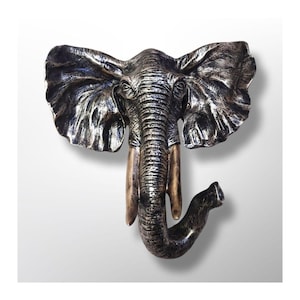 Handmade Elephant Head Sculpture | Resin Fiber Wall Art Decor | African Wildlife Statue | Waterproof Home Decor Gift | Rustic Elephant Bust