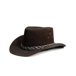 Suede Premium Genuine Leather Western Cowboy Hat Brown | Handmade Outback Hat | Vintage Style Hat | Unisex Sun Hat | Durable Adventure Hat