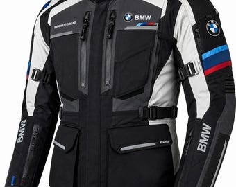 Giacca da motociclista da turismo in tessuto tecnico nero stile BMW GS Adventure.