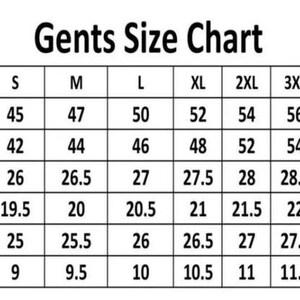 Gent's Size Chart