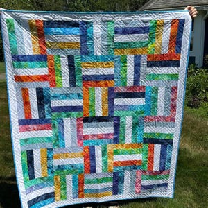 Rainbow Ruckus – Bold Handmade Quilt, 56x64 Throw Blanket, Colorful Modern Rainbow Quilt, Bright Lap Quilt or Gift