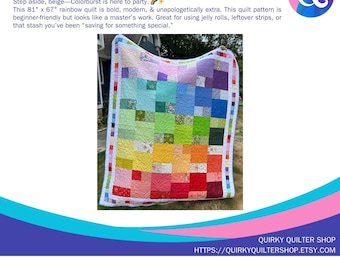 Colorburst Quilt Anleitung (PDF): Regenbogen Patchwork Überwurf - 218cm x 170cm