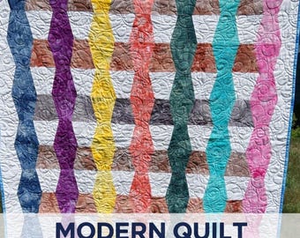Modern Colorful Quilt Throw, Handmade Patchwork, Bright Geometric Quilt, Contemporary Couch Blanket,  48" x 42"