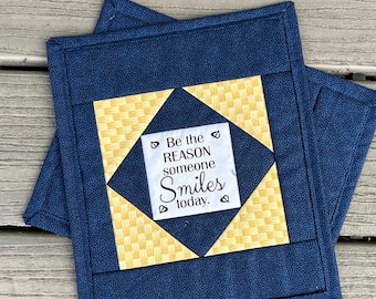 Quilted Mug Mats Set | Handmade Cotton Fabric Coasters