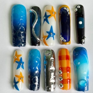 Billie Eilish Hit Me Hard & Soft - Press on nails/Billie Eilish nails/HMHAS nails/ Celebrity nails/Blue nails/Chrome nails/ Silver chrome