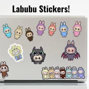 Labubu Sticker Pack – 7 Color Variants +Cute Character Costumes –Pop Mart Style Collectible Stickers for Laptop, Kindle, or Water Bottle