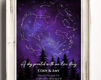 Personalized Star Map Print: First Kiss Celestial Art (Digital Download)