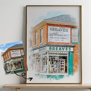 Watercolor Storefront Illustration, Custom Painting of Restaurant, Business Owner Gift, Bar Drawing, Pub Wall Decor, Building Portrait H21