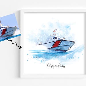 Aangepaste boottekening cadeau, zeilkunst aan de muur, Vaderdag, zeilbootjacht portret, aquareltekening van foto, decor zeeliefhebber H19