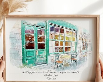 custom storefront portrait, Restaurant illustration, Grand Opening Gift for Business Owners