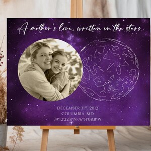 Mappa stellare personalizzata per la mamma - Stampa personalizzata del cielo notturno, Festa della mamma, Regalo di compleanno della nonna, Arte delle costellazioni, Foto mamma e bambino C11