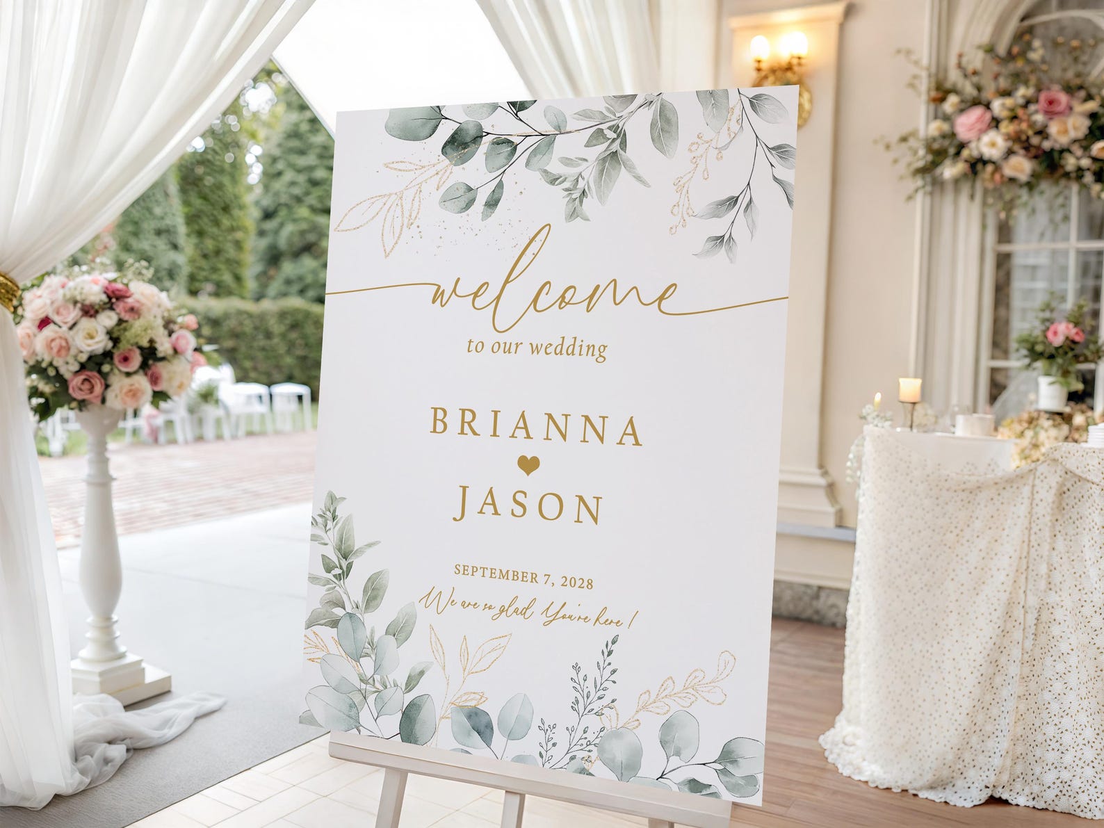 Printed Sage Wedding Welcome Sign Custom Ceremony Poster Canvas Wedding Entrance Board