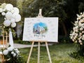 Custom Watercolor Wedding Venue Guest Book Alternative: Personalized Portrait Sign