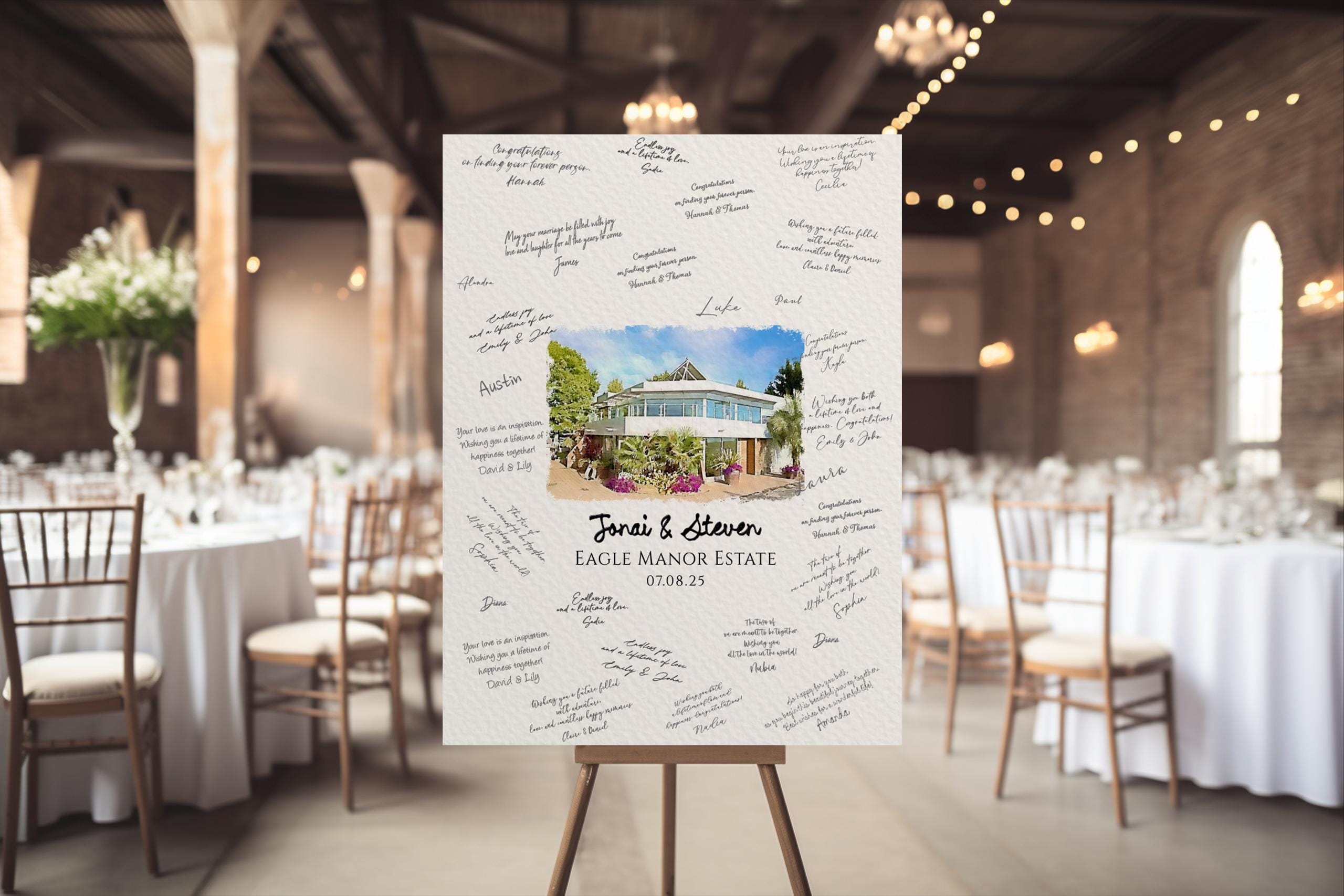 Custom Watercolor Venue Portrait Guest Book Alternative (Digital Download