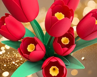 3D Printed Tulip Bouquet – Home Decor Flowers That Last Forever (16” with Vase)