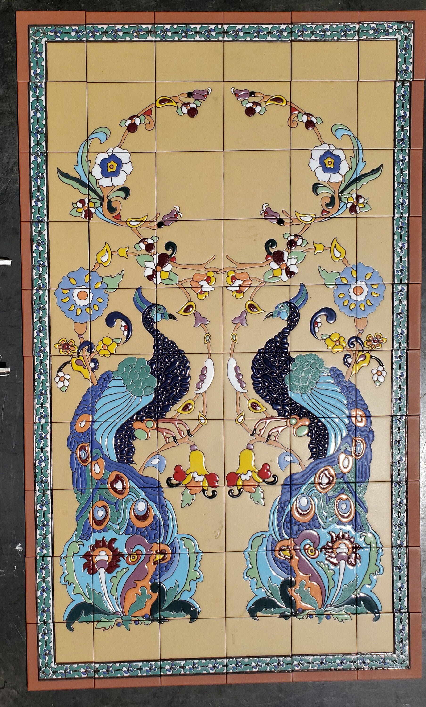 Peacock Tile Mural Spanish Kitchen Backsplash, Indoor/Outdoor Art