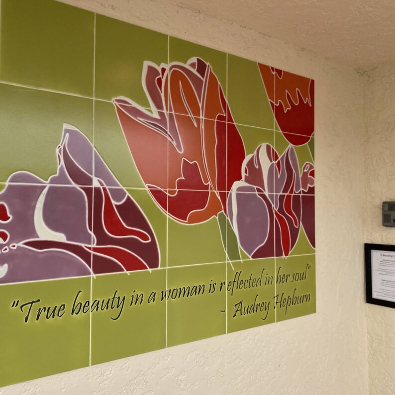 Audrey Hepburn Inspired Tulip Tile Mural: Hand-glazed Kitchen ...