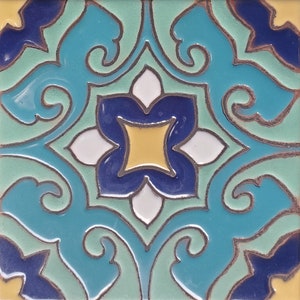 Cairo Spanish Tile: Hand-Painted Moroccan Design, 6x6 (Set of 4) Goud