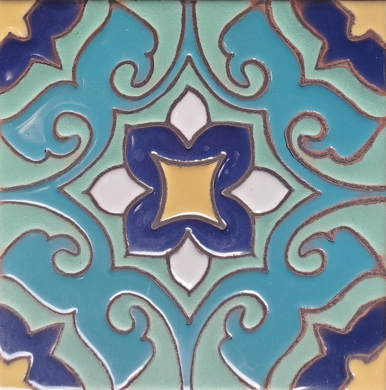 Cairo Spanish Tile: Hand-Painted Moroccan Design, 6x6 (Set of 4) Goud