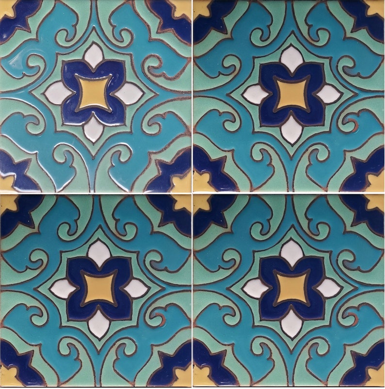 Cairo Spanish Tile: Hand-Painted Moroccan Design, 6x6 (Set of 4) afbeelding 6