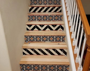 Wide Stripes - Modern Handpainted Tile 6x6 ~ Kitchen Backsplash Tiles, Modern Ceramic Tile, Pool Tiles (PRICE PER 4 PIECES)