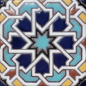 Marakesh Moorish 6x6 Tile Design~ Spanish Tiles, Ceramic Tile, Pattern Tile(PRICE PER 4 PIECES)