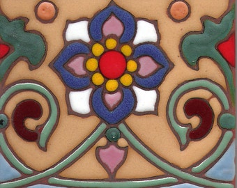 Spanish Accent Tiles 6x6 ~  Gondola Flower Tile Design ~ Kitchen Tile, Floor Tile, Spanish Tile (PRICE PER 4 PIECES)
