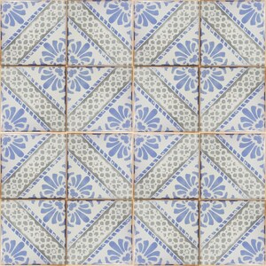 Pode incluir: Um conjunto de dezasseis azulejos quadrados com um padr&atilde;o repetitivo. Cada azulejo apresenta um desenho floral em tons de azul e cinza sobre um fundo branco. A disposi&ccedil;&atilde;o em grelha cria uma superf&iacute;cie decorativa coesa.