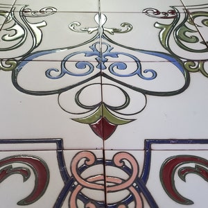 Victorian Scroll Tile Mural – 61" x 37" | 8x8 Hand-Glazed Ceramic Tiles for Kitchen Backsplash or Outdoor Fountain | Free Shipping