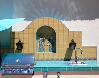 Tile Mural Backsplash, Catalina Peacock~ Our Most Popular Decorative