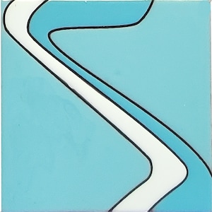 May include: Abstract geometric design with a white curved line on a light blue background.