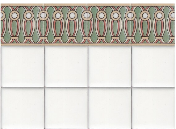 Hand-Painted Ceramic Tile: Modern Deco V Chain, 6x6