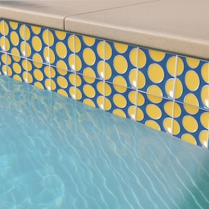 Hand-Glazed Circle Pattern Tile - Mid-Century Modern Pool Waterline - 6x6 — 16 each 64/sq ft