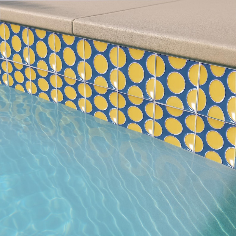 Hand-glazed Circle Pattern Tile - Mid-century Modern Pool Waterline ...