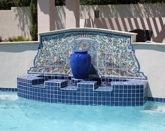 Tile Mural for Ourdoors ( Large) Our California Spanish Tile Mural *Malibu House Peacock Mural