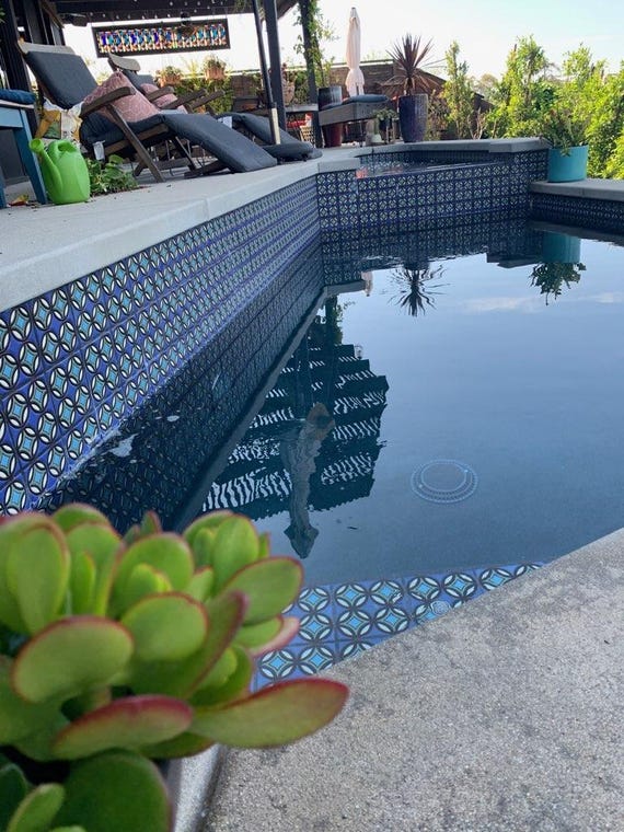 Donna Rings Modern Pool Tiles: Hand-Painted Ceramic Backsplash (6x6)