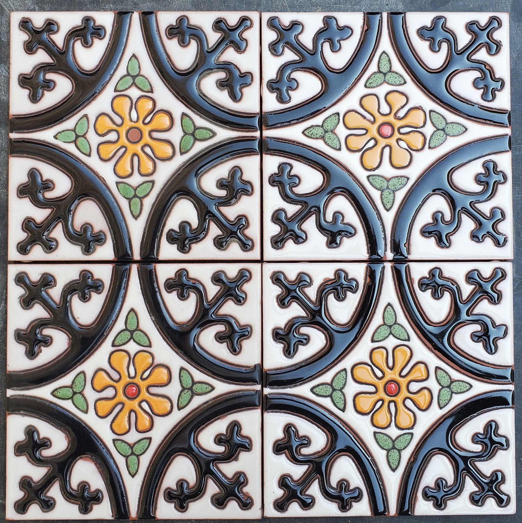Modern Handpainted Tile 6x6 ~ Molly Tile Design~ Kitchen Backsplash Tiles or Pool Tiles, Modern Ceramic Tile(PRICE PER 4 PIECES)