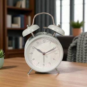 Vintage Style Alarm Clock in Grey | Loud Twin Bell Ring | Home or Bedroom Decor | Handmade Metal Clock | Timeless Retro Design