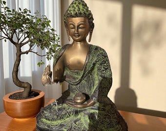 Statua di Buddha realizzata a mano in bronzo, decorazione spirituale indiana per meditazione, pace, statuetta sacra, regalo, intricata incisione a mano, altare domestico zen