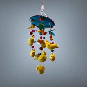 Handmade Baby Mobile with Yellow Birds – Eco Felt Hanging Toy, Wool Nursery Decor for Crib or Changing Table Felt Bird baby mobile